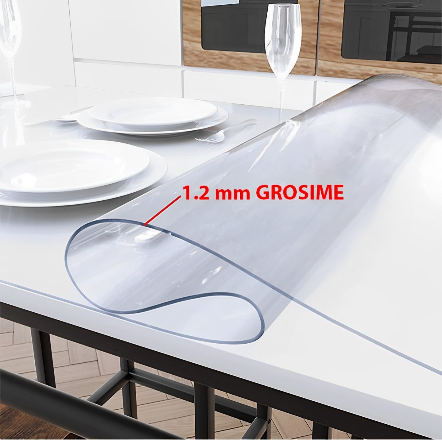 Fata de masa transparenta din silicon, 100x100 cm, grosime 1.2 mm, aspect ca de sticla - imagine 5