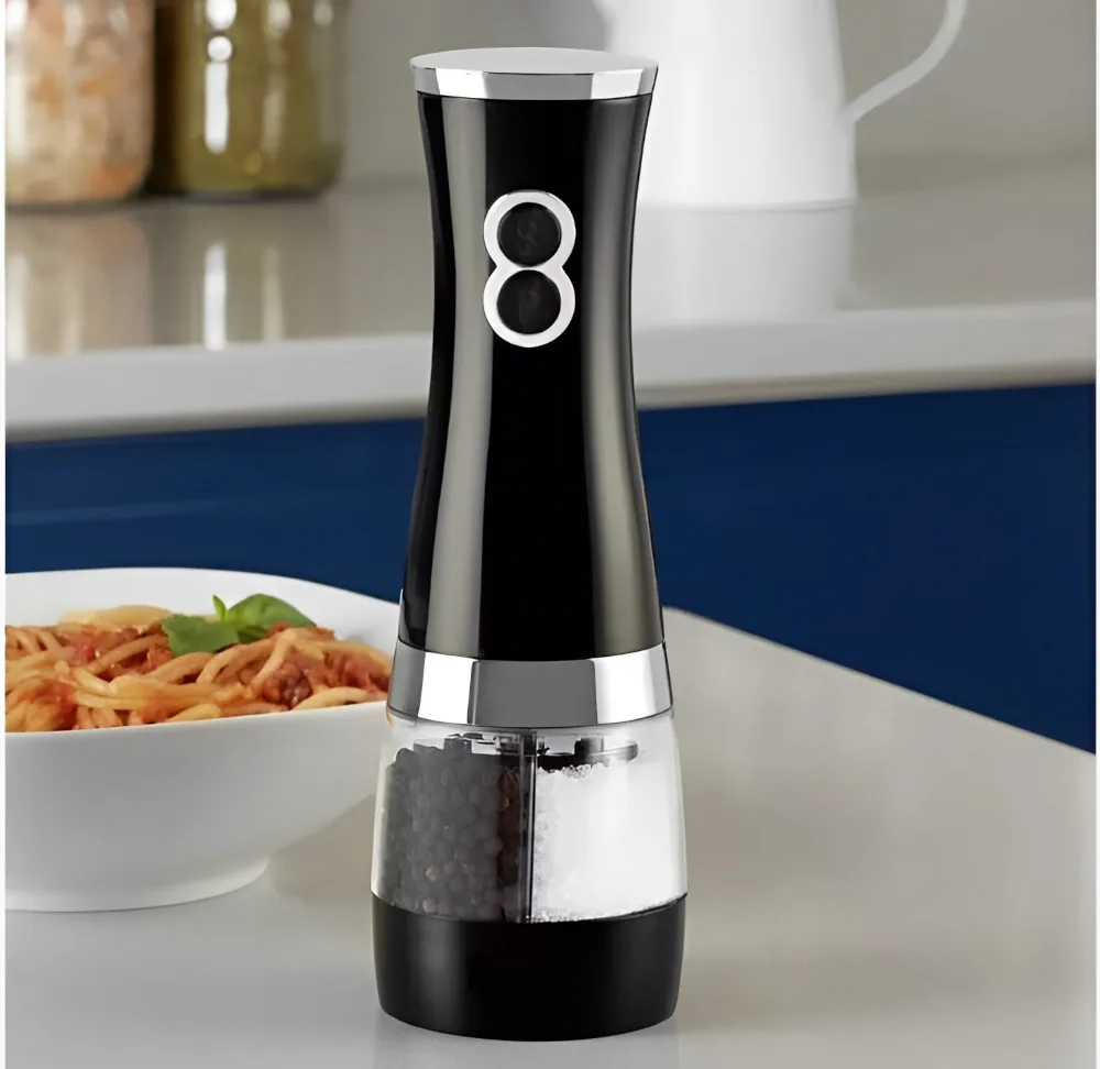 Rasnita electrica ABYZ, sare si piper, compartiment dublu, neagra, alimentare cu baterii - imagine 4
