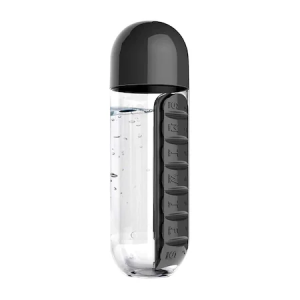 Sticla apa, 600ml cu organizator pentru medicamente culoare negru