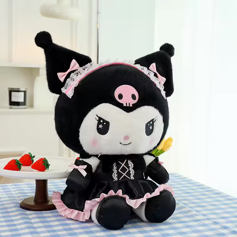 Papusa tip Kuromi din seria Hello Kitty Sanrio, din plus cu rochita, 35cm - imagine 4