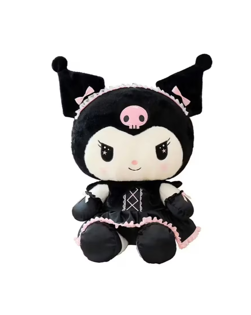 Papusa tip Kuromi din seria Hello Kitty Sanrio, din plus cu rochita, 35cm