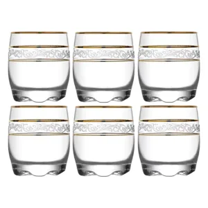 Set 6 Pahare din Sticla Transparenta cu Model Aurit, Capacitate 80ml, Ideal pentru Aperitive – ABYZ™