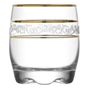 Set 6 Pahare din Sticla Transparenta cu Model Aurit, Capacitate 80ml, Ideal pentru Aperitive – ABYZ™