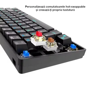 Tastatura mecanica gaming 61 taste ABYZ design ergonomic, iluminare LED, switch-uri Blue, conexiune USB negru