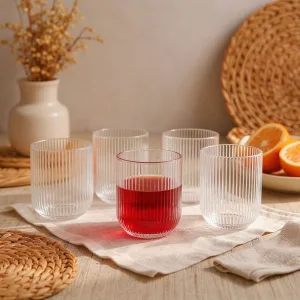Set 6 Pahare Din Sticla cu Model, Capacitate 250ml, Ideal pentru Apa, Bauturi Reci, Cocktail – ABYZ™