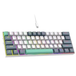 Tastatura mecanica gaming 61 taste ABYZ design ergonomic, iluminare LED, switch-uri Blue, conexiune USB alb