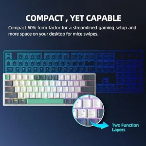 Tastatura mecanica gaming 61 taste ABYZ design ergonomic, iluminare LED, switch-uri Blue, conexiune USB alb