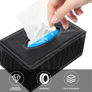 Cutie pentru Servetele, Piele Ecologica, dimensiuni 24x12x8,5cm, culoare Negru Lucios ABYZ