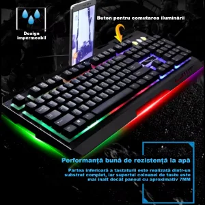 Tastatura mecanica gaming cu fir ABYZ compatibila cu laptop si desktop, design ergonomic, performanta ridicata negru