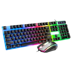 Set tastatura si mouse gaming RGB ABYZ 104 taste, USB, ergonomic, rezistent la apa, iluminare colorata, ideal pentru gaming, negru