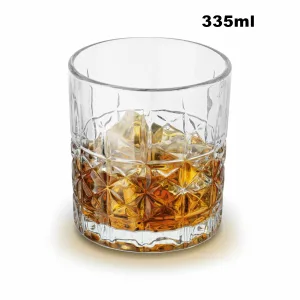 Set 6 pahare din sticla pentru whisky cu model, 335 ml, calitate premium ABYZ