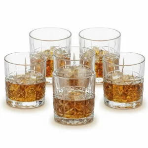 Set 6 pahare din sticla pentru whisky cu model, 335 ml, calitate premium ABYZ