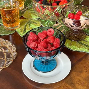 Set 6 cupe inghetata din sticla Bleu, 300 ml, model fatetat elegant, ideale pentru deserturi, fructe si servire premium, ABYZ