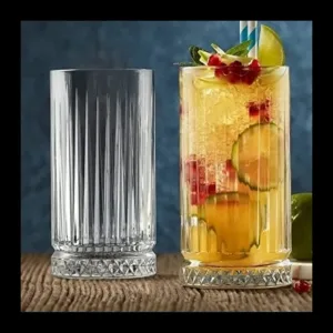 Set 6 pahare apa ABYZ 300 ml, sticla transparenta, design elegant cu baza texturata