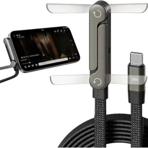 Cablu Type-C la Type-C 240W 5A 1.5m Fast Charging Nylon Braided cu Suport Telefon Gaming ABYZ