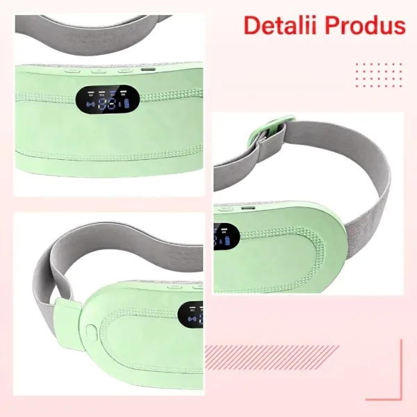 Detalii constructive ale centurii ABYZ verde aratand finisajele premium, materialul textil si cureaua reglabila.
