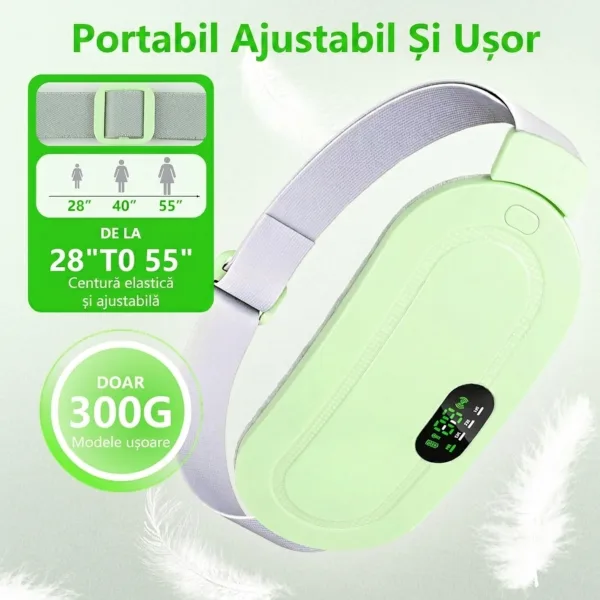 Centura termica ABYZ verde cu afisaj digital, greutate reduse de 300g si curea ajustabila de la 28 la 55 inch.