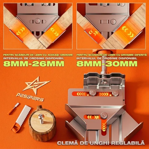 Schemă de funcționare a fălcilor glisante pe axele XY ale clemei pentru scânduri de aceeași grosime sau grosimi diferite.