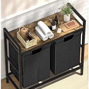 Cos de rufe cu sac detasabil 130L ABYZ raft MDF cadru metalic dublu compartimentat Negru 73x73x33cm