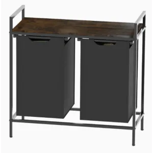 Cos de rufe cu sac detasabil 130L ABYZ raft MDF cadru metalic dublu compartimentat Negru 73x73x33cm