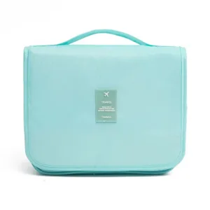 Geanta cosmetice de calatorie ABYZ pliabila cu agatatoare impermeabila compartimente multiple Albastru Deschis 24x19cm