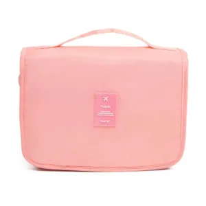 Geanta cosmetice de calatorie ABYZ pliabila cu agatatoare impermeabila compartimente multiple Roz 24x19cm