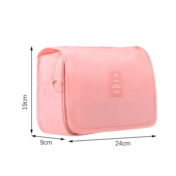 Schema grafica cu dimensiunile gentii de cosmetice ABYZ roz: 24 cm lungime, 19 cm inaltime si 9 cm latime.