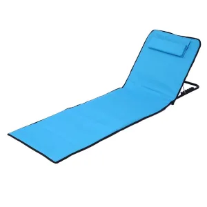 Saltea pliabila pentru plaja ABYZ, impermeabila, spatar reglabil in 5 trepte, perna integrata, buzunar depozitare, include geanta de transport, 145 x 50 cm, Blue