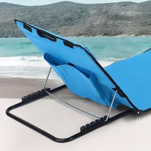 Saltea pliabila pentru plaja ABYZ, impermeabila, spatar reglabil in 5 trepte, perna integrata, buzunar depozitare, include geanta de transport, 145 x 50 cm, Blue