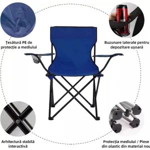 Scaun Camping Pliabil Portabil ABYZ Usor Compact cu Suport Pahar si Husa Albastru