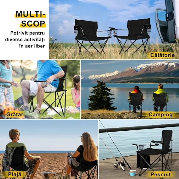 Colaj cu utilizări multiple ale scaunului pliabil ABYZ în aer liber: călătorie, grătar, camping, plajă și pescuit.