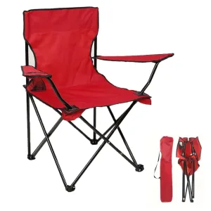 Scaun Camping Pliabil Portabil ABYZ Usor Compact cu Suport Pahar si Husa Rosu
