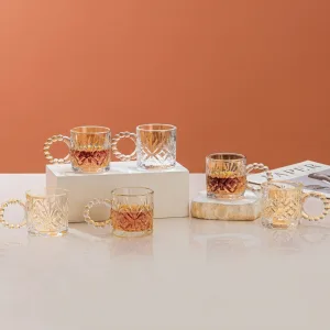 Set 6 cesti cafea si espresso din sticla transparenta cu toarta perlata ABYZ 110ml