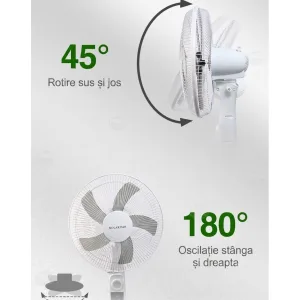 Ventilator solar cu picior si telecomanda ABYZ, 12W, 16 inchi, 4 trepte de viteza, panou solar 9V 12W, lumini LED, functie powerbank USB, Alb